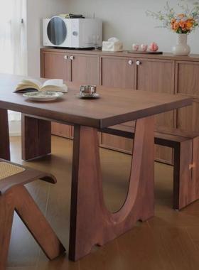 SVY中古风实木桌餐桌现代简约小型长方形饭意式轻奢户胡桃木书桌