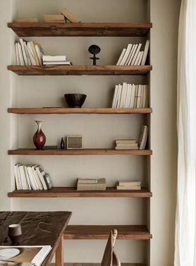 木墙隔板老榆木墙上一字隔板墙面客厅室书架层板置物卧收VTU纳壁