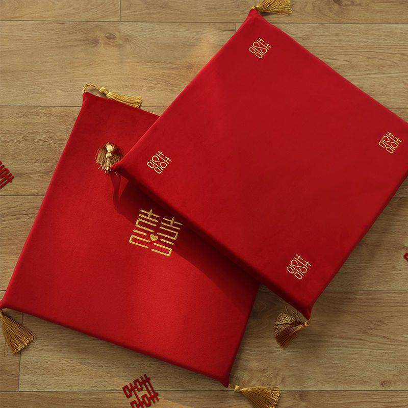 中国结婚新娘坐福垫婚字礼敬茶红色踩喜磕头一婚庆跪垫REA对拜天