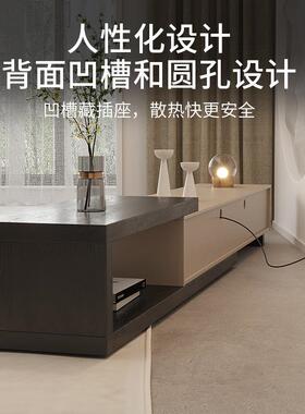 现代简约卡其色大组圆茶几电视柜合小钢化地玻璃边几QCU可伸缩茶