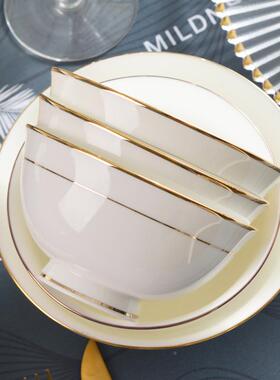 碗0个装餐具1边骨瓷高脚碗4.5金英寸米饭碗家用6英QNV寸面碗汤碗