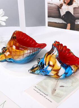 轻奢艺术琉璃彩螺摆件创多意摆件样板间家客厅餐桌玄海关WNX工艺