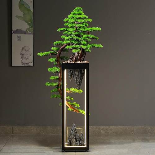 新饰中式家居摆件仿真迎客IPN松实盆景玄关酒木店大堂名宿房样品