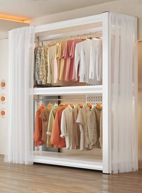 ?家用三面防尘挂衣架卧式室开49615放衣柜帽简易角架钢货架衣组装