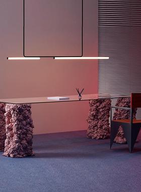 极简餐厅长条吊灯现代简约轻奢茶室led灯吧台一字形前台灯具