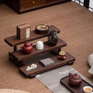 胡桃木桌面置物架收纳架小型阶梯茶具架实木杯架茶壶展示架陈列架