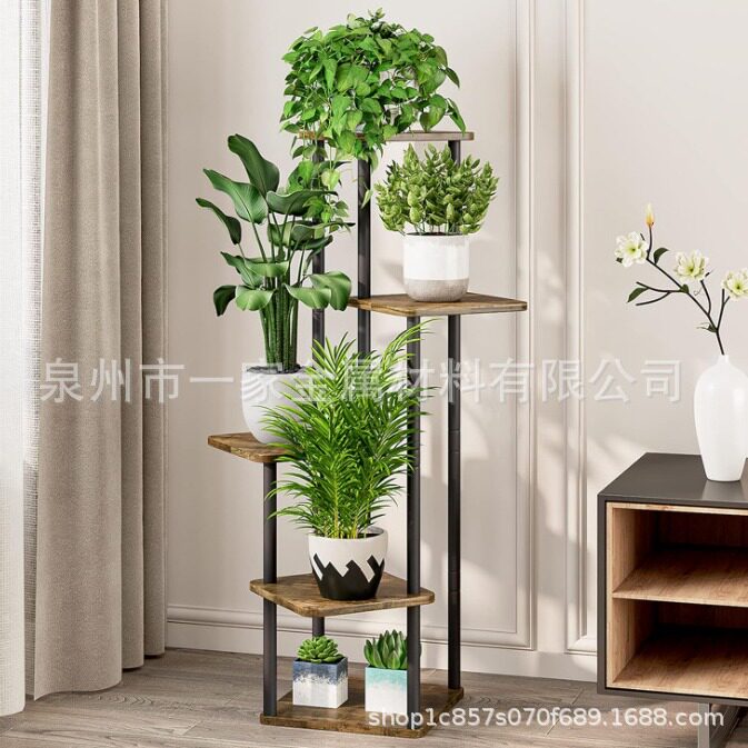 铁木结合植物架多层室内金属花架角落高花架多功能植物架