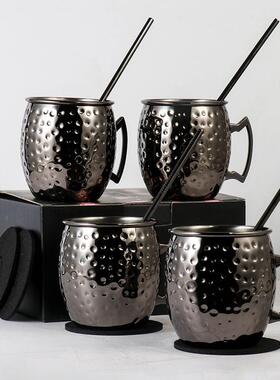 18oz莫斯科骡子杯套装彩盒4个装带吸管杯垫铜杯可设计彩盒