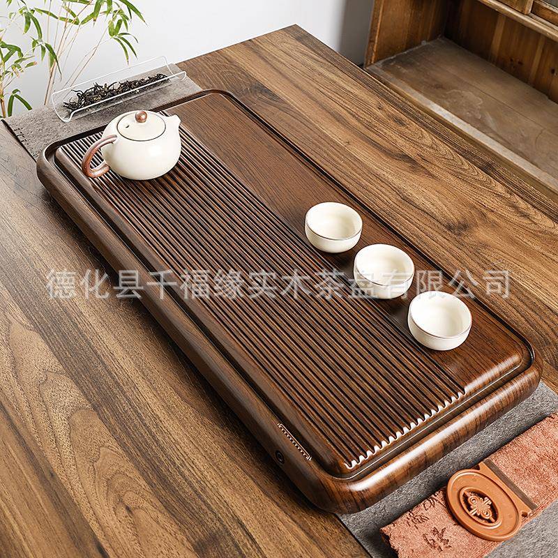 新大款实木茶盘整块柚黑木号51173带排水茶台青铜原支木雕刻檀茶