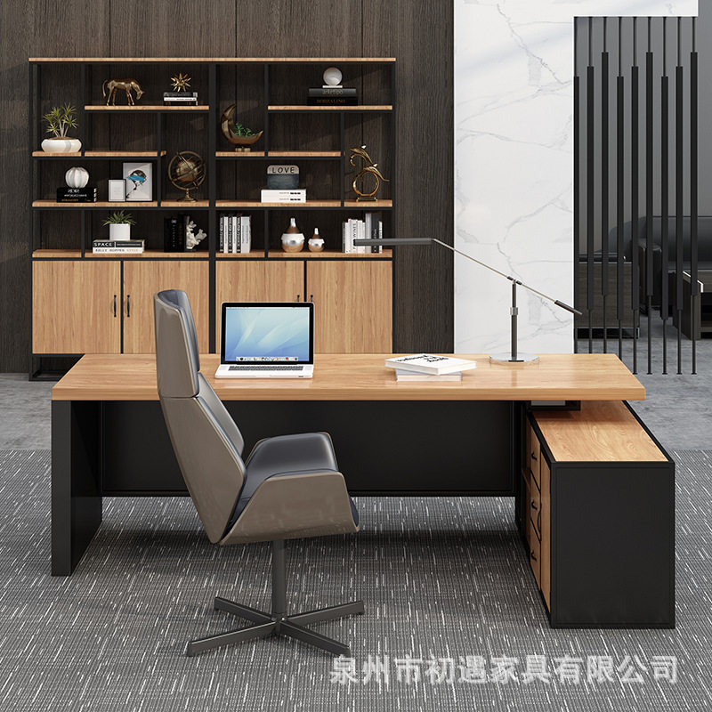 办公桌办公室带侧柜电脑桌工作台实木办公桌椅组合亚马逊会议桌