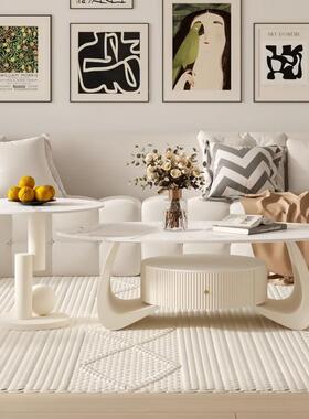 20简25新款茶几油风岩板茶几椭圆形茶几家用客厅奶小户型约现CTTl