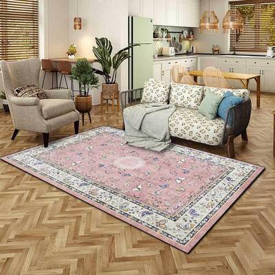 美式复4107优防雅田园蝴蝶古花卉淡蓝色客厅室床边滑地毯地卧垫