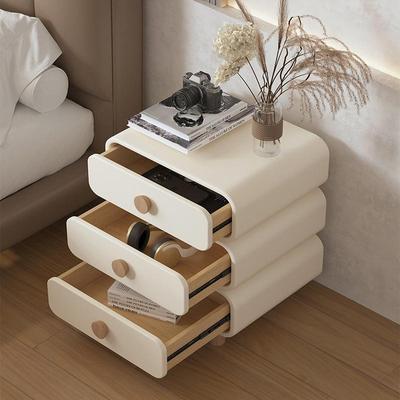 简约奶油色实床头柜卧室简约现收代皮小质床边柜三抽木三IDL层型