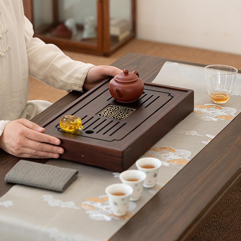 竹制茶简约盘长方茶盘茶具用蓄茶盒家小茶台88简约水干泡两用托盘
