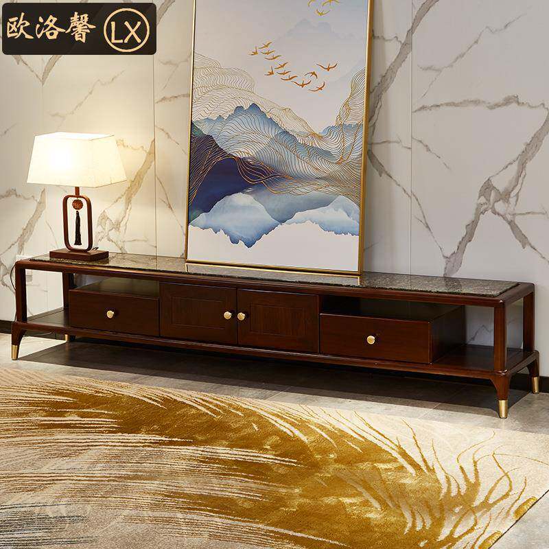 新式电视柜ZBB天然石地柜大中理石茶几客乌厅组合家具美式木影金