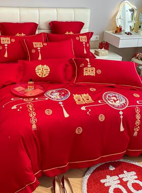 中喜庆式龙凤刺绣四件套床单被套床笠20220813婚床庆结婚陪嫁男女