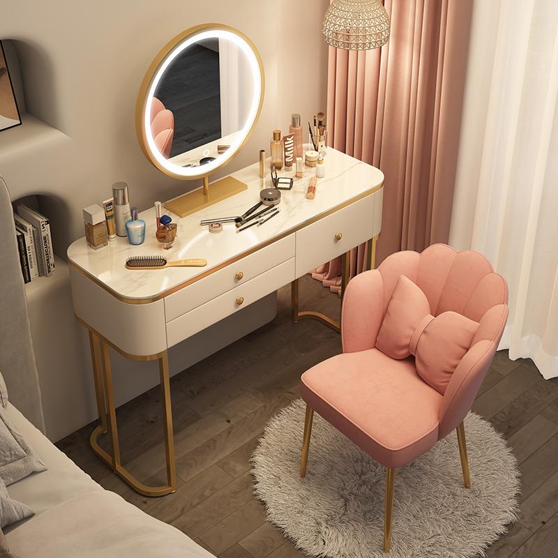 梳台实木卧室现代简妆奢约新款小轻感极简轻647型法奶油风化妆桌