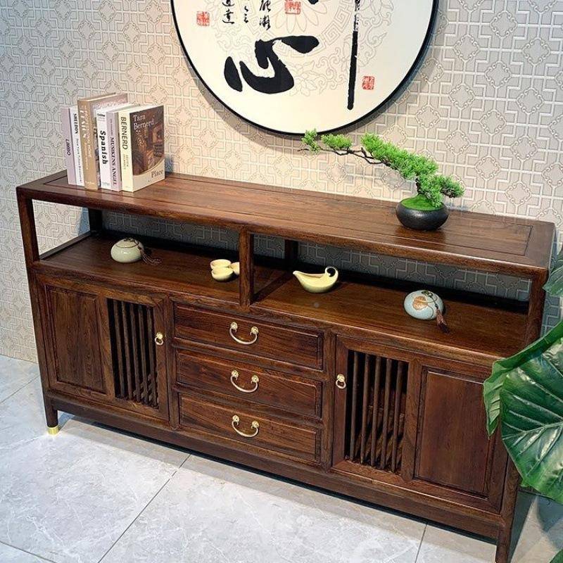 新中老榆木户玄关实柜隔断入玄关台简约储物柜式餐厅边柜BOL木餐