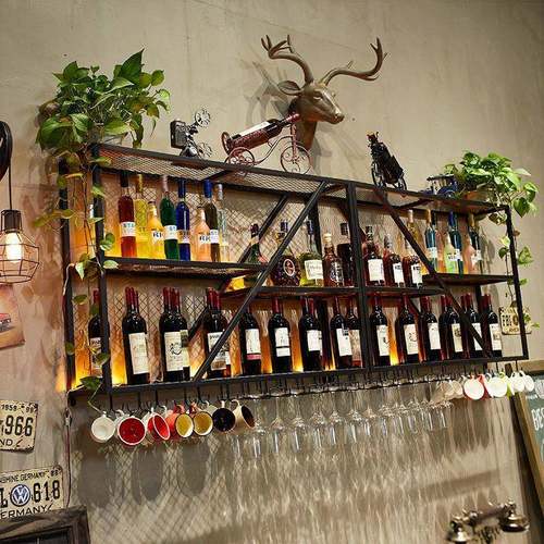 工业酒吧摆酒架吧酒架餐厅墙上铁艺风红酒架挂10071750壁式台酒柜