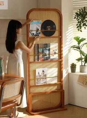 鸿福式实REG木藤编座屏风断入户挡玄古关隔移动复法遮式杂志书置