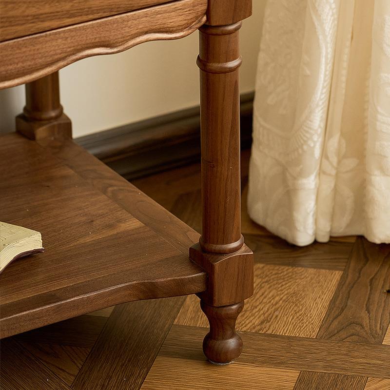 纳法式复古储物田园美式黑胡桃木柜床头柜抽风屉柜全实木床收9724