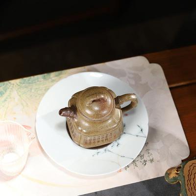 原雾矿云沉香柴烧纯手工刻绘兴四方百SY0122福竹鼎250ML宜砂壶泡