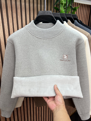 【一体绒】加绒加厚半高领毛衣男冬季保暖针织衫内搭打底衫上衣服