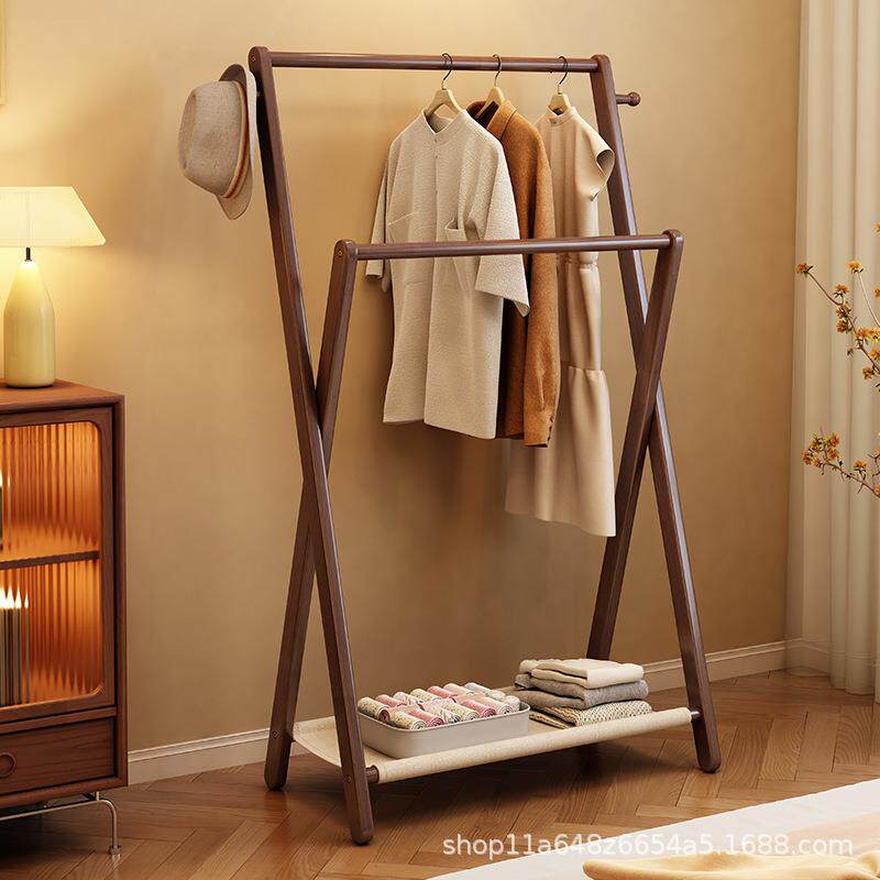 全实木交叉衣帽架家用小户型置物架简易办公室衣架晾挂衣小架子