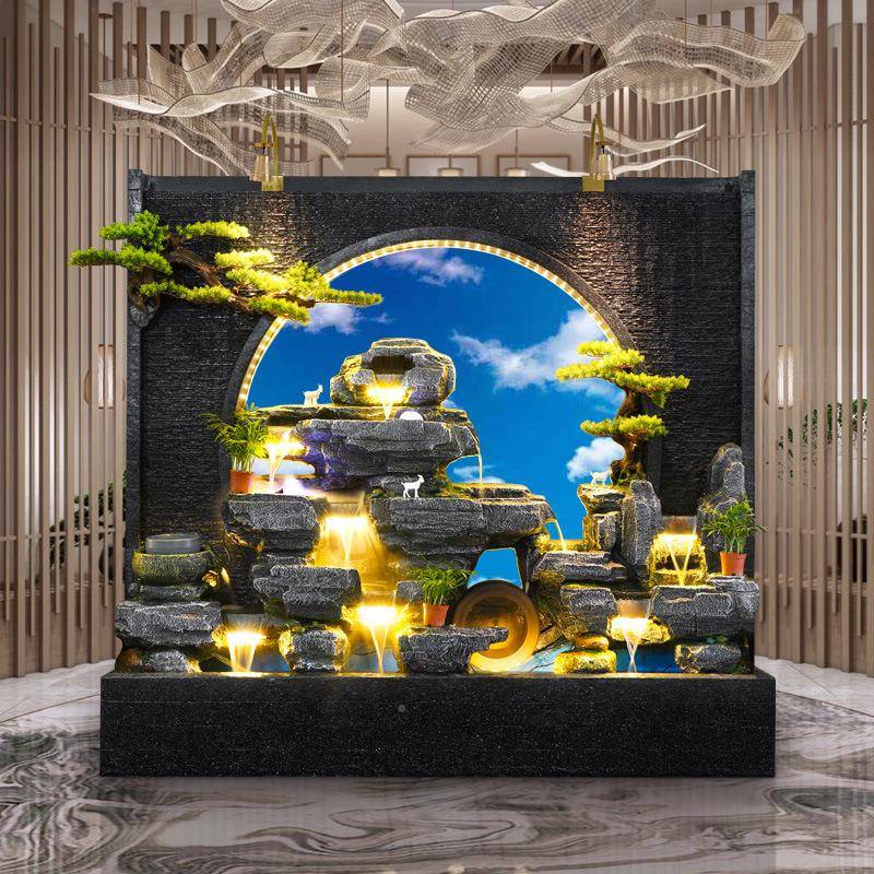 水幕墙招财落地流饰水摆流水屏风隔客厅庭院景VHR观会所水件景断