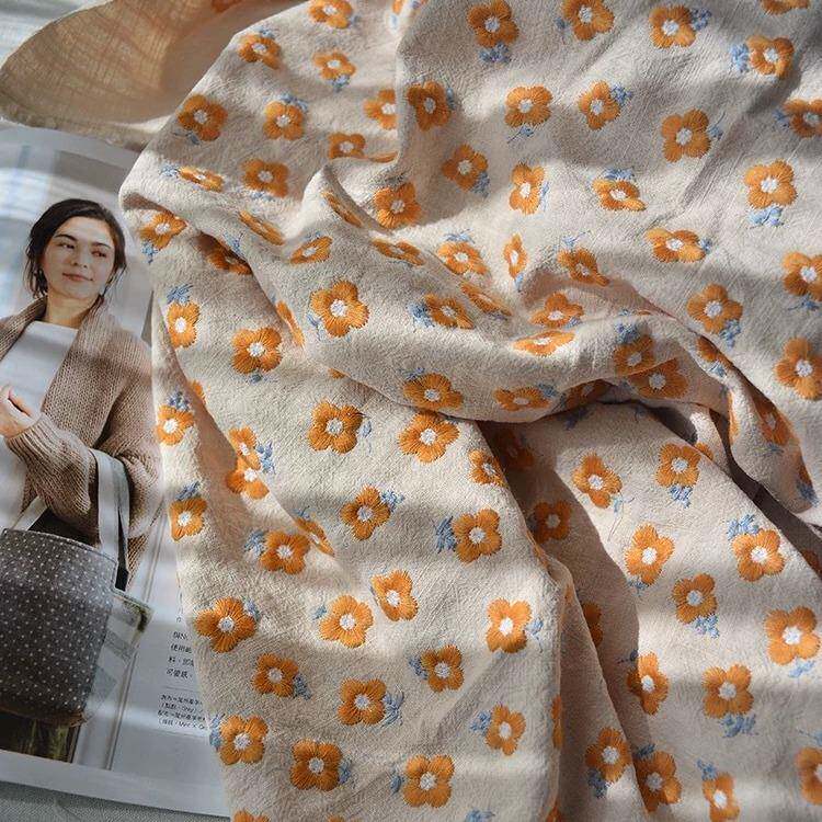 棉服麻花布料小黄绣花装布234324料日工式重刺绣布