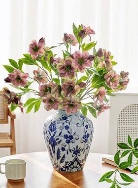 新式中青花墨兰陶瓷花SHY23100瓶客厅古韵摆件级复古手绘鲜感花高