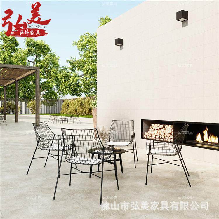 北欧庭院HM-50闲铁艺茶合桌室椅花园别墅样板房露台家休具组外阳