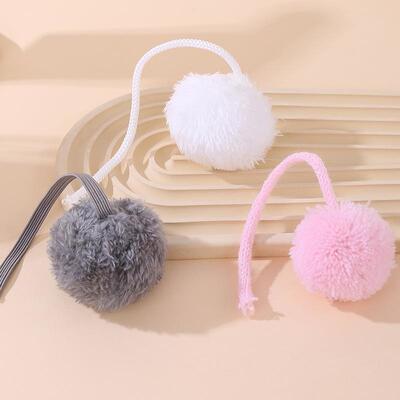 新款TLL现货带绳毛绒球di饰品y服装配件开司米球带巴子逗绳猫尾毛