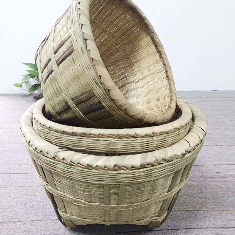 箩箩筐手工竹地编筐竹子大筐10超市干货工超大展示用圆竹形竹筐淘