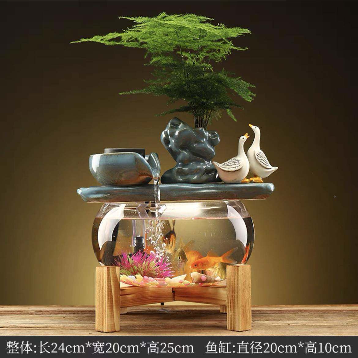迷桌面鱼缸中式禅意循环招流水你璃财玻家CCO居公司创意礼品造景