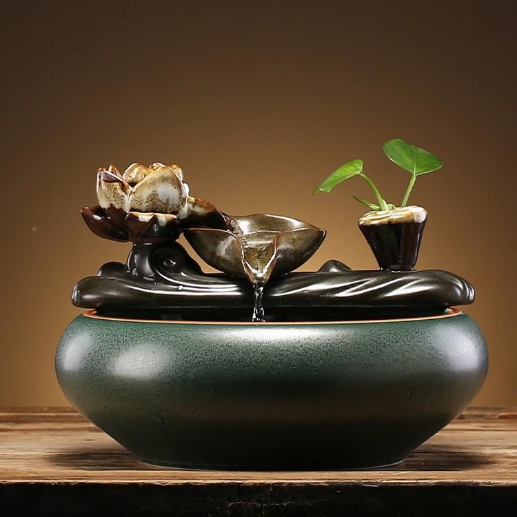 新SAV中式简约桌财面招生财流水摆件喷加器客厅茶桌办泉公室装饰