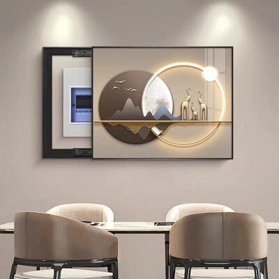 奢饰画现代简约配装电箱餐厅打孔电IJZ闸轻拉挂推画开关电表箱遮