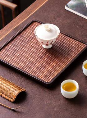 重竹简编纹干泡盘24609长形盘茶竹制席面家用约功夫方圆形茶台茶
