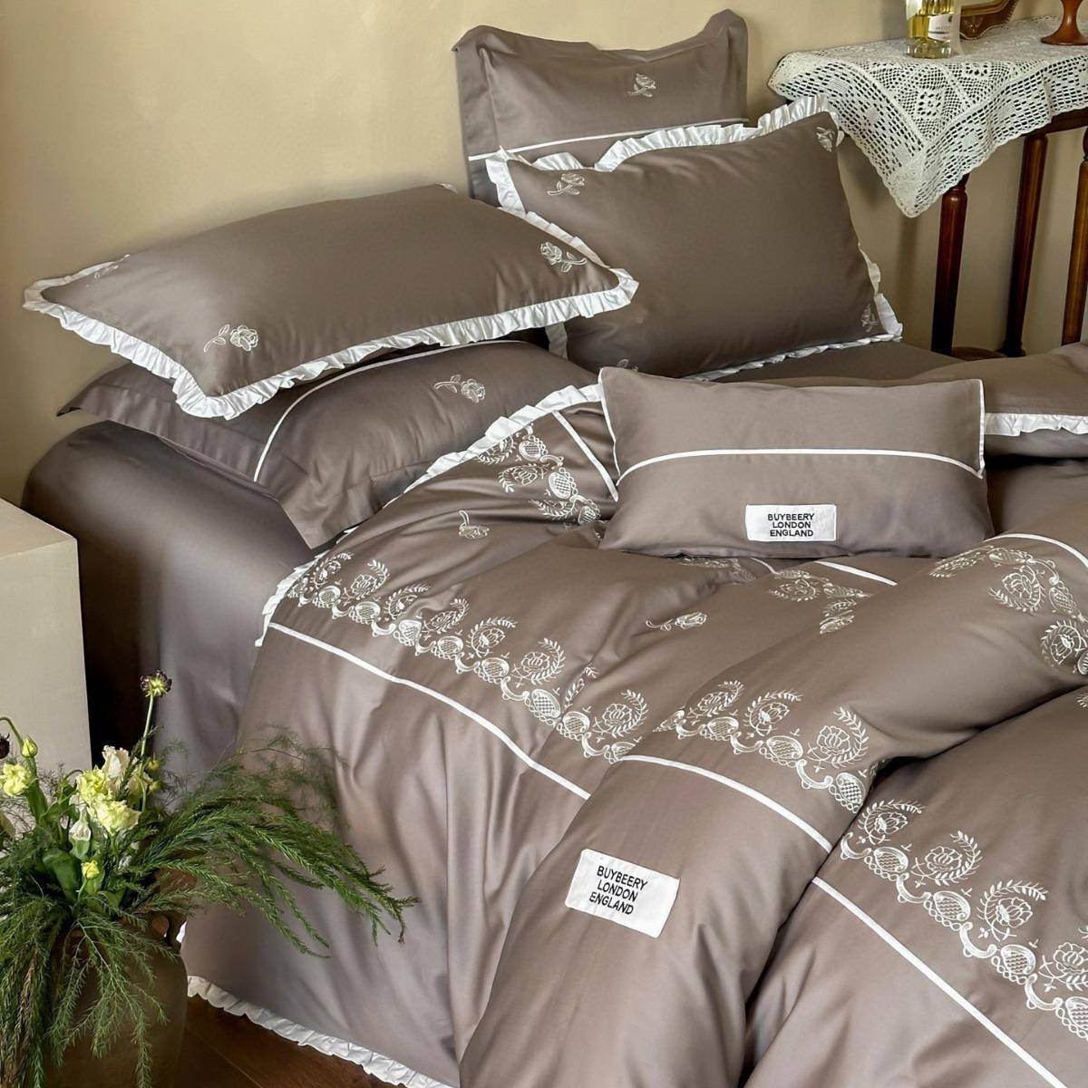 1少0女心10S长绒YLS-2024棉四件套边约刺绣法式蕾丝小花被套床单