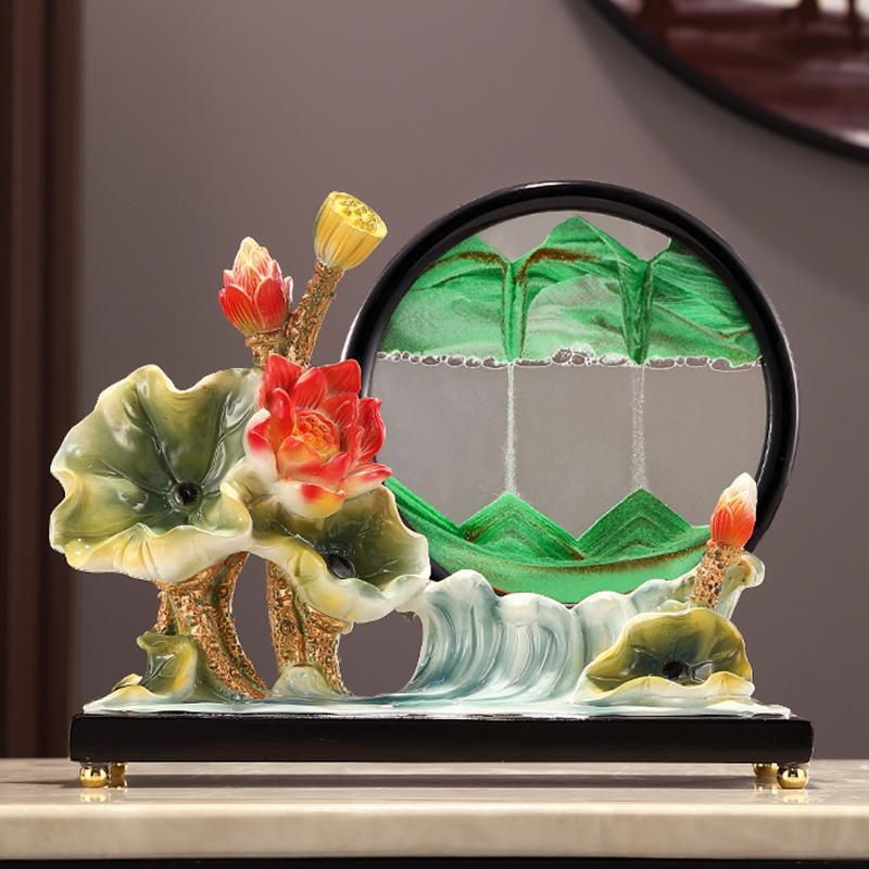 荷花鱼新式流沙沙漏客品厅玄关画隔断装饰摆件乔迁TTH中新居结婚