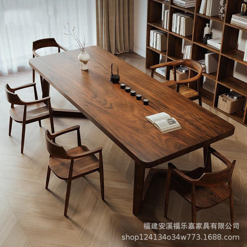南美胡桃木茶桌高档去客厅化实木大长书桌工作台办公桌椅大板桌