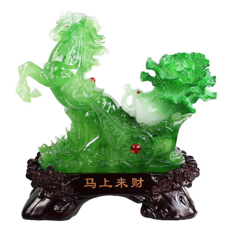 树脂工艺品马上来财马摆件翠玉色客厅办公室公司店铺开业乔迁送礼