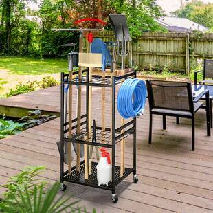 花园工具收纳架庭院金属储物架园林支架工具车农具架子拖把架