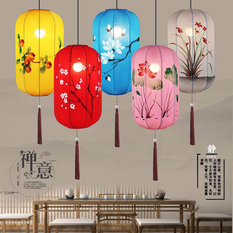 现货中式布艺手绘冬瓜灯笼茶楼茶室餐厅火锅店过道走廊古灯笼