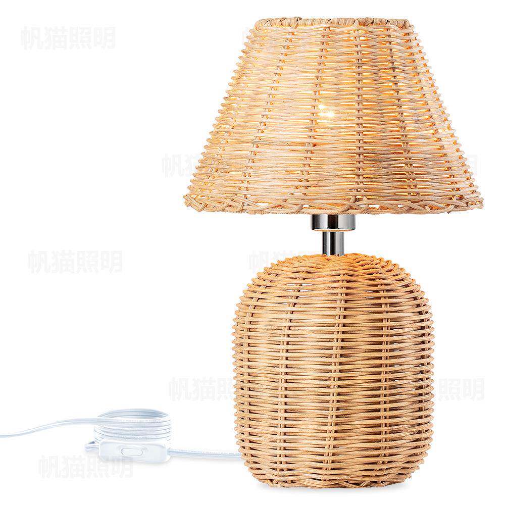 编织竹藤台灯复古美式藤编灯罩床头灯卧室客厅台灯藤艺竹编台灯