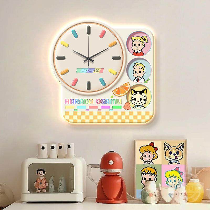 新款原田治网红多巴胺带时钟表挂墙客厅创意卡通挂钟画餐厅装饰画