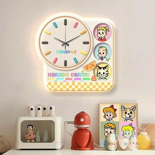 新款原田治网红多巴胺带时钟表挂墙客厅创意卡通挂钟画餐厅装饰画
