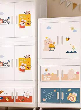 实色可折叠75CM面宽儿童卡通衣柜免安装收纳柜多层家用玩具储物箱