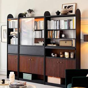 法式复古实木书柜带玻璃门客厅整墙组合书柜杂志柜落地书架展示柜