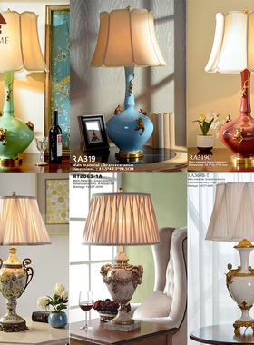 欧式美式陶瓷配铜水晶镶铜别墅奢华客厅装饰台灯摆件 床头柜灯饰